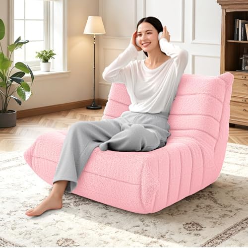 HABUTWAY Bean Bag Chairs Fireside Lazy Floor Sofa,Single,Pink