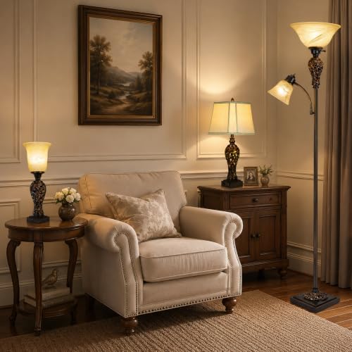 Vintage Table Lamp with 3-Way Dimmable LED Bulb, 2 USB Ports, Dark Brown