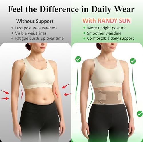 RANDY SUN Upgraded Ultra Thin Back Brace with EVA Pad, Invisible Lumbar Support Belt, Breathable Waist Support for Work & Daily Wear, XXL(Waist:41"-45")