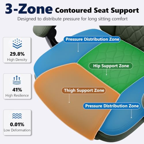 Ergonomic Executive Office Chair PU Leather High Back, 400lbs Heavy Duty Reclining Desk Chair with Footrest, Adjustable Lumbar Support, Padded Armrests, Wide Seat, Green