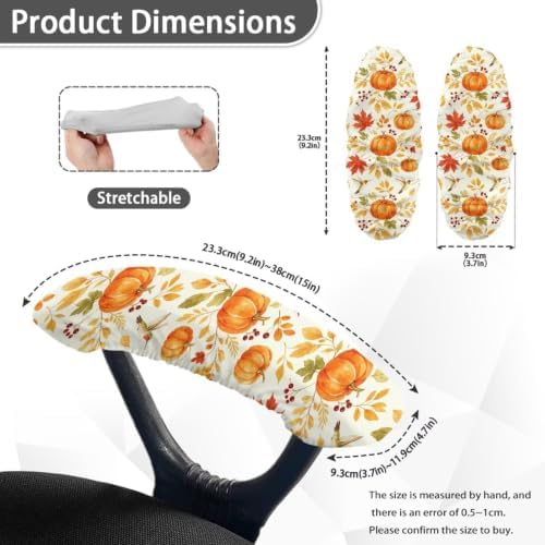 Pumpkin Maple Leaf Printed Office Chair Arm Covers Set of 2, Removable Office Gaming Chair Arm Rest Slipcovers with Elastic Edge, Soft Elastic Computer Chair Arm Covers, Easy to Install