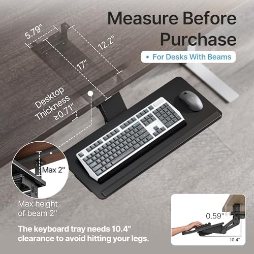PEGZONE Keyboard Tray Under Desk Slide Out, 25 x 11 inch, Black