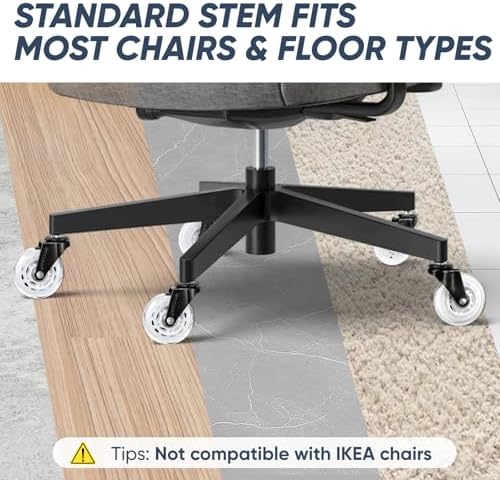 TICONN Office Chair Wheels, 3" Caster Wheels for Tile Carpets, Set of 5