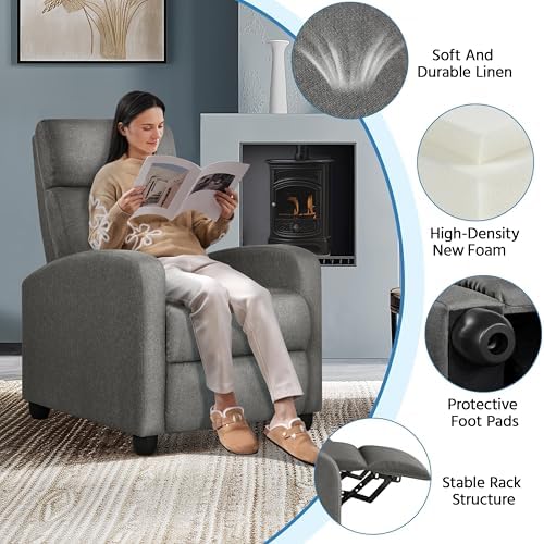 Yaheetech Recliner Chair with 3 Adjustable Angles Living Room Chairs Gray