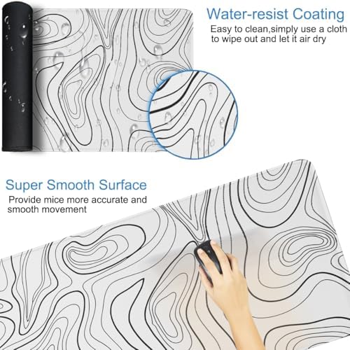 Large Mouse Pad 31.5 x 11.8 in,Mousepad with Stitched Edges,WhiteBlackLines