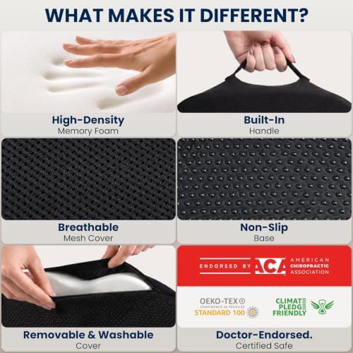 5 STARS UNITED Seat Cushion - Memory Foam Chair Cushion for Tailbone Pain Relief - Ergonomic Support for Coccyx, Sciatica & Butt - Office, Desk & Gaming Chair, Car Seat, Wheelchair, Airplane, Black