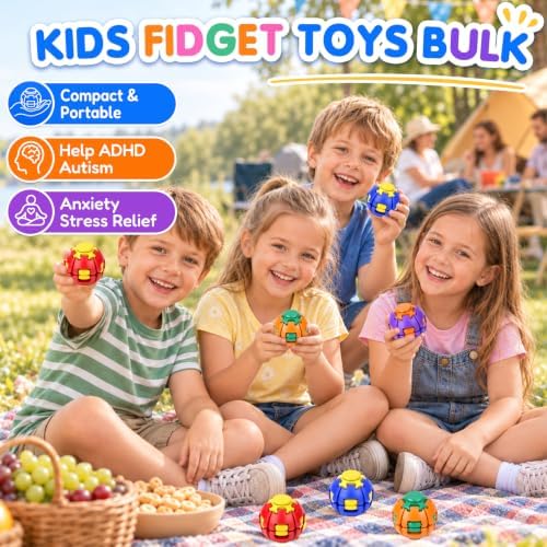 24 Pcs Press to Spin Fidget Spinners Mini Fidget Toys Party Favors for Kids