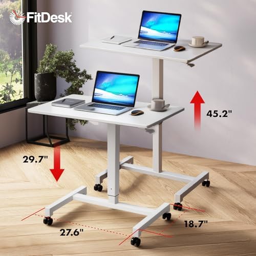 FitDesk Portable Laptop Desk, Adjustable Standing Workstation - White 27"