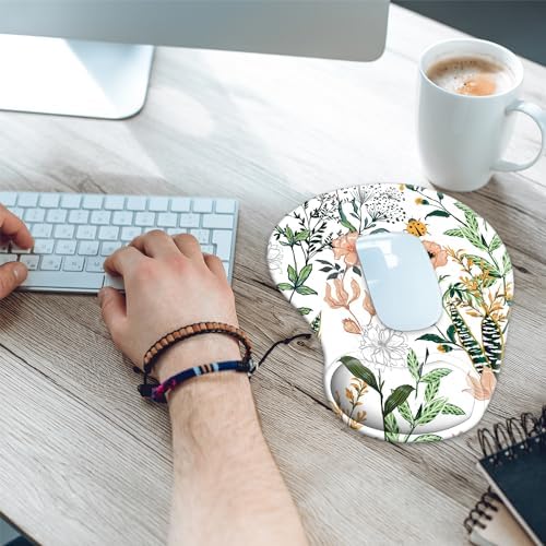 Ergonomic Mouse Pad with Wrist Rest Support Gel with Coaster, Cute Wrist Pad with Non-Slip Rubber Base, Easy Typing & Pain Relief, Floral