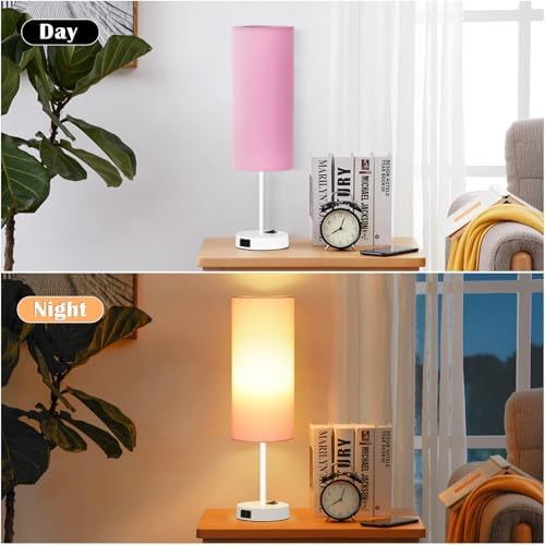 ZJOJO Table Lamp for Bedroom Set of 2,18" Pink Lamps with AC Charging