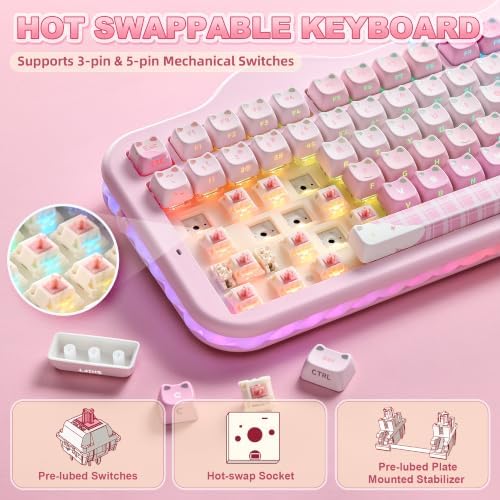 YUNZII C98 Cute Wireless Mechanical Keyboard(Pink Mao, Candy Switch)
