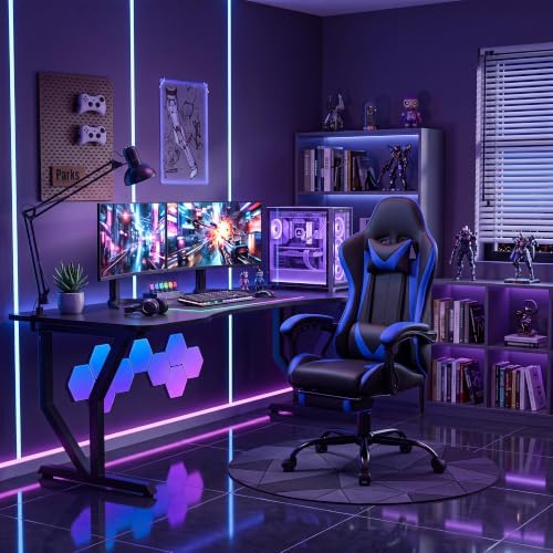 Gaming Chair, Ergonomic Computer Chair with Footrest Lumbar Support, Blue