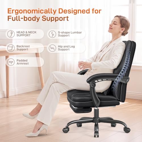 Ergonomic Office Chair, Executive Computer Desk Chair with Foot Rest, Black