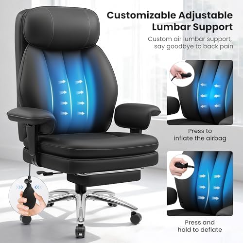 BestGlory Big and Tall Office Chair with Lumbar Support, Executive Leather Computer Desk Chair, Heavy Duty Comfortable Gaming Chair with Double Layer Cushion & Footrest for Home Office Gaming