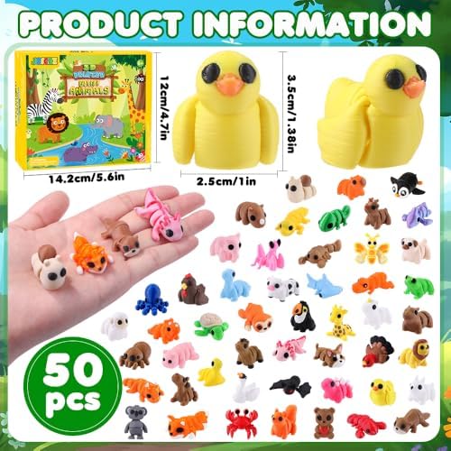 JOICEE 50Pcs Mini 3D Printed Animals Articulated Flexible Fidget Toys