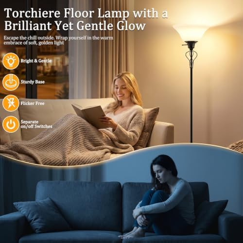 Floor Lamps for Living Room, 70" Tall Torchiere Floor Lamps, Plastic Shade