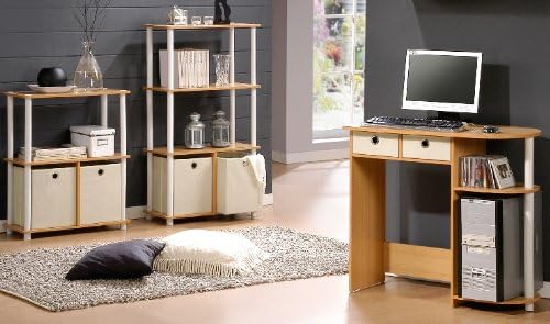 Furinno GO GREEN Storage Shelf, 4-Tier Storage Rack with Bins, Book Shelf, Display Rack, with Storage Bins, for Organization and Storage, Living Room, Home Office, Beech