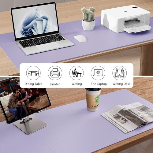 Aothia Faux Leather Desk Mat - Non-Slip PU Leather Desk Blotter, Waterproof Writing Surface, Large Desk Pad for Office & Home (Lavender, 55" x 24")