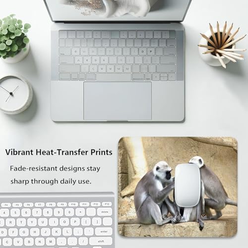 Gray Langur Monkeys Grooming Wildlife Primate Mouse Pad, Nature Desk Mat
