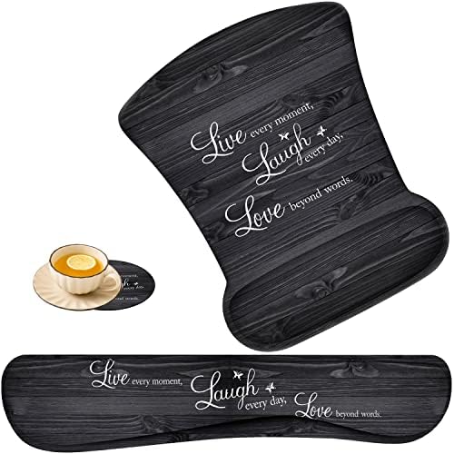 Keyboard Wrist Rest Pad and Ergonomic Mouse Pad Wrist Rest (with Coaster) Set, Non-Slip Base & with Memory Foam for Easy Typing and Wrist Pain Relief - Quote Live Love Laugh