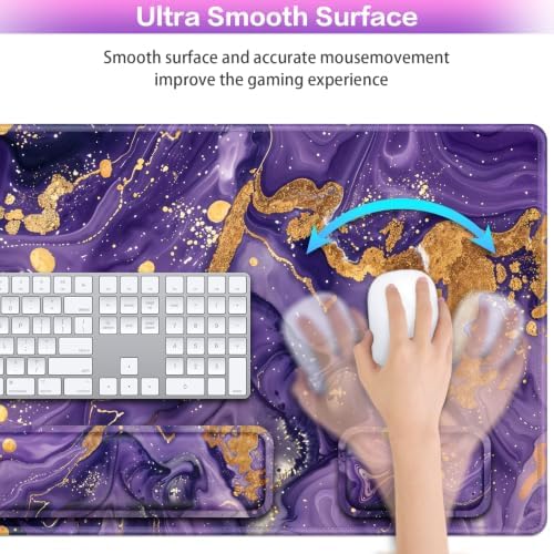 Desk Mat, Large Gaming Mouse Pad with Wrist Rest, 4in1 XXL Mousepad+Keyboard Wrist Rest+Mouse Pad Wrist Support+Cup Coaster Set Ergonomic Computer Desk Arm Wrist for Decor Home Office Women