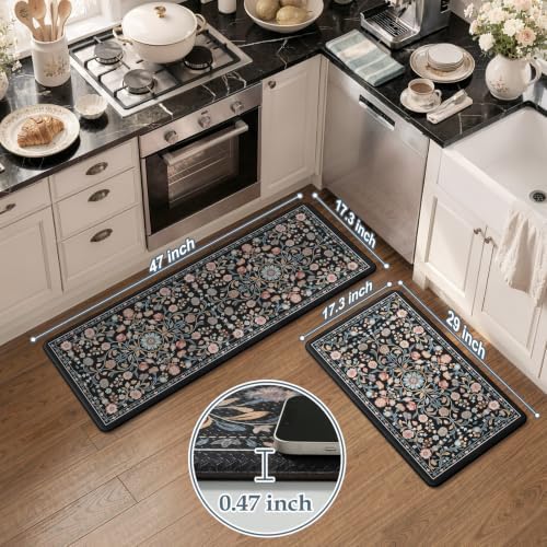 KIMODE Kitchen Mats for Floor Cushioned Anti Fatigue,Kitchen Rugs 2 piece
