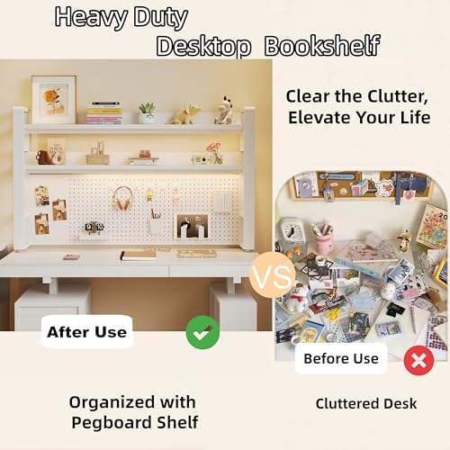 Desktop Hutch Bookshelf, 2-Tier Metal Desk Shelf for Top of Desk
