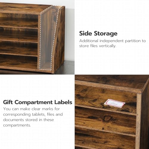 HOOBRO Mail Sorter, Literature Organizer with Adjustable Shelves, Paper Organizer for Office, Home, Wood Countertop File Holders, Mails, Magazines, Rustic Brown FG41WF01