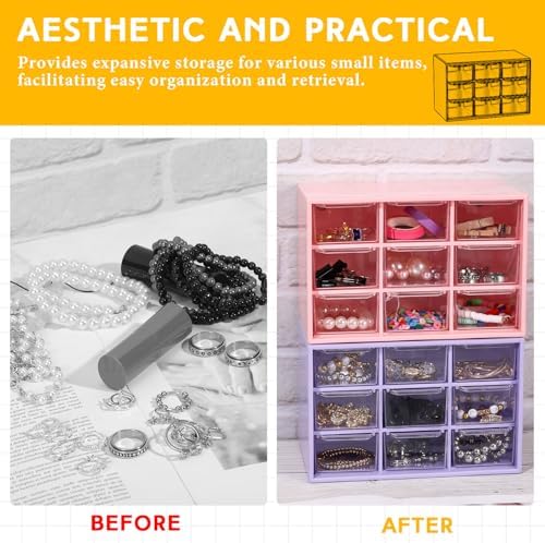 Wenqik 2 Pcs Mini Storage Drawers with 9 Clear Drawers, Purple, Pink