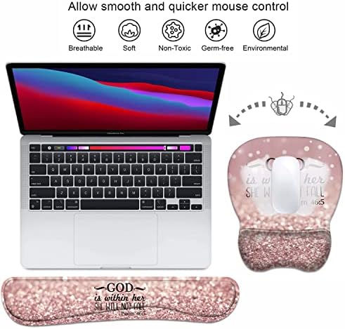 Ergonomic Mouse Pad Wrist Support and Keyboard Wrist Rest Set with Coasters, Non-Slip PU Base, Easy Typing & Pain Relief, Perfect for Home Office Working Studying, Bible Verse Psalm 46:5