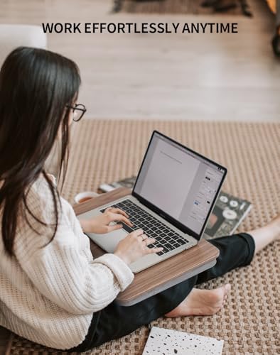 ZEAPTAC Portable Lap Laptop Desk with Pillow Cushion, Fits up to 15.6 inch Laptop, Lap Stand for Bed & Couch & Carpet, Book Tablet/Drawing Board/Computer Laptop Stand - Dark Brown Wood