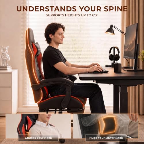 Dowinx Gaming Chair with Footrest, Ergonomic Office Chair, Red