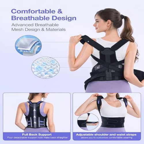 Posture Corrector for Men and Women – Dual-Zone Elastic Design with Adjustable Straps, Helps Improve Posture and Relieve Back Discomfort, Comfortable for Office Wear (Black, L/XL)