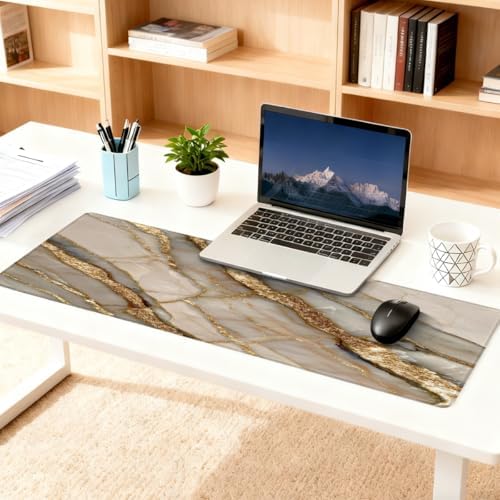 Large Mouse Pad Non-Slip Rubber Beige Marble Gold Long Gaming Desk Mat Big Computer Keyboard Mousepad Waterproof Protector Wristing Pad for Gaming Office Home Decorative 31.5 X 11.8 Inch