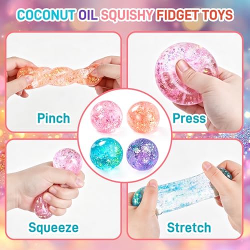 Coconut Oil Squishy, Coconut Oil Slow Rising Squeeze Stress Ball Clear Jelly Bubblegum Texture Coconut Oil Squishy Toy (Blue-A)