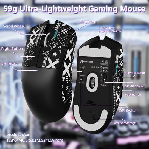 ATTACK SHARK X11 SE Tri Mode Lightweight Wireless Gaming Mouse - Black+Tape