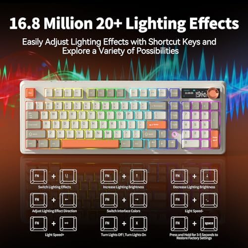 AJAZZ AK980 V2 Tri-Mode Wireless Creamy Mechanical Gaming Keyboard with TFT Smart Display Screen & Knob, 10,000mAh Battery, 98-Key Layout, Hot-Swappable, Gasket-Mounted, Quiet Computer Keyboard