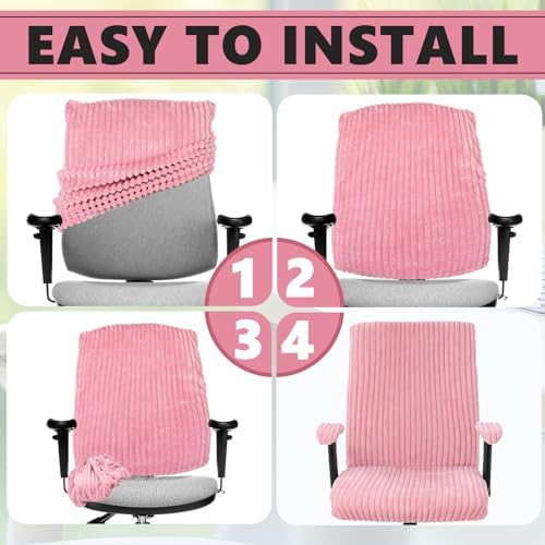 Tegeme Set of 4 Faux Fur Office Chair Covers with Armrest Covers, Pink