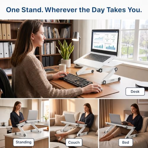 Uncaged Ergonomics XL Adjustable Laptop Stand, Cooling Riser (White)