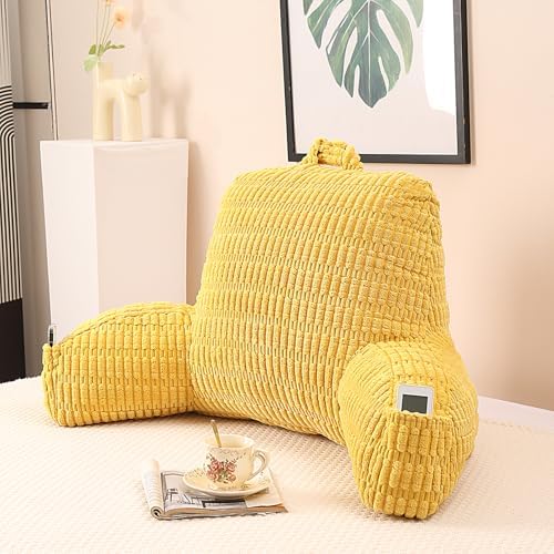 Reading Pillow for Sitting in Bed with Arm,Yellow Corduroy,M