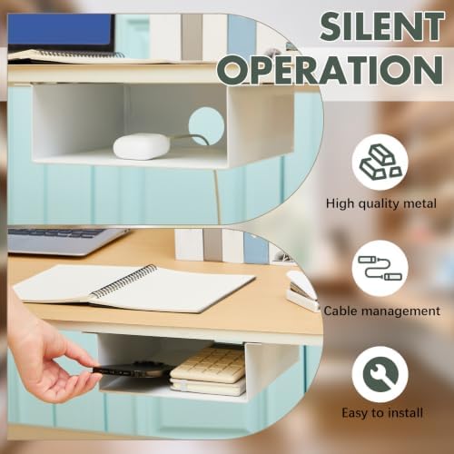 Yaocom 2 Pack Under Desk Hanging Shelf, Carbon Steel Storage Tray with Mute Felt Sheets, Mount Shelves Organizer for Office Home Workstation Gaming Desk Stand up(7.5x8x2.8 in/Storage Shelf,White)