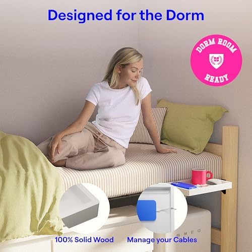 BedShelfie Wood Bedside Shelf for Dorm Room - White