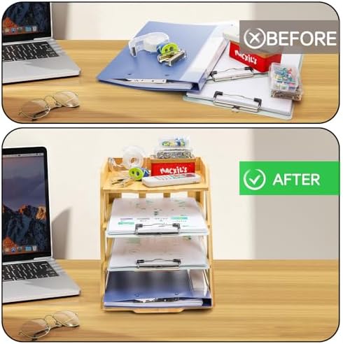 ZAVOOS 4 Tier Wood Paper Organizer for Desk