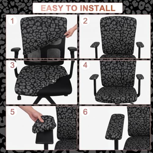 Suncalla 4 Pcs Cheetah Printed Office Chair Covers Leopard Desk Chair Cover
