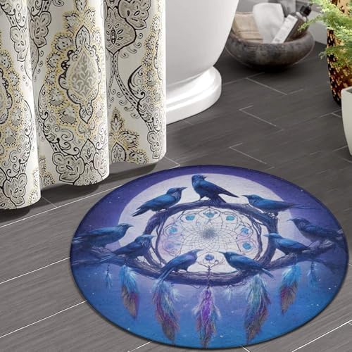 Large Round Area Rug Home Decor Modern Bathroom Rug Kitchen Office Circle Rug for Living Room Sofa Circle Cute Mat Dream Catchers and Raven, 60inch