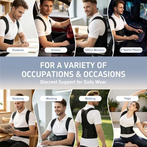 Posture Corrector for Women and Men, Back Brace Posture Corrector with Full Back Support, Adjustable Shoulder Brace and Waist Belt, Back Straightener Posture Trainer for Upper Back, Neck, Shoulder and Lower Back Pain Relief, Scoliosis, Hunchback (Black...