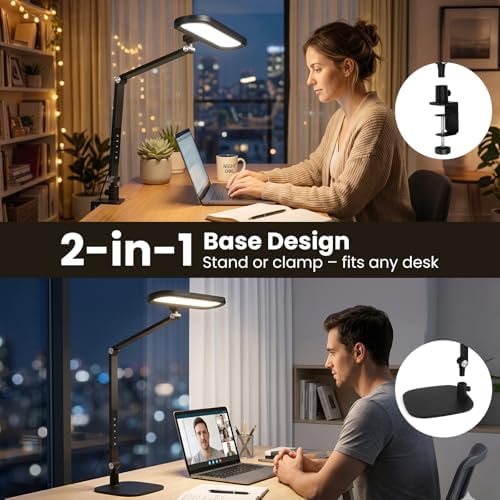 LIONVISON LED Desk Lamps for Office: Clamp & Stand Double Side Desk Light