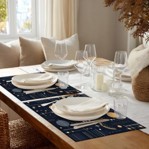 Shrahala Geometric Shapes Lines Placemats, Abstract Art Design Table Mat Linen Burlap Washable Double-Deck Heat Insulation for Dining/Kitchen Table Set of 6 (12 X 18 Inch)