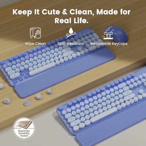 Wireless Keyboard and Mouse Combo, Magnetic Soft-Touch Wrist Rest, Purple