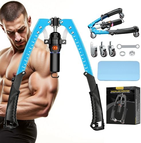 Twister Arm Trainer, 3 in 1 Hydraulic Power Chest Workout Equipment with Ab Roller Wheels and Hooks, Adjustable 22-440lbs Arm Trainer for Men Women, Home Gym Equipment for Full Body Strength Training